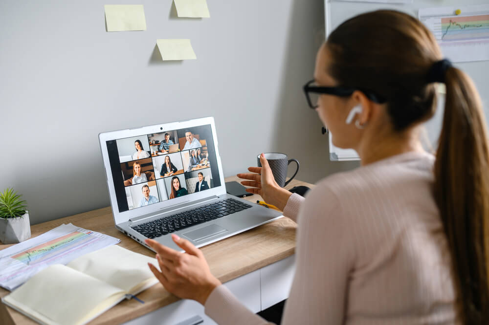 Remote worker on video call.